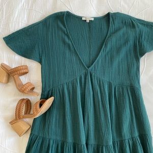 Madewell Lightspun Tiered Dress XXS in Spruce Green